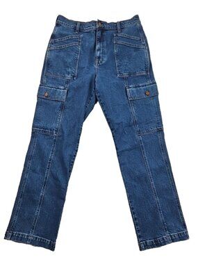 Madewell Cargo Jeans Women's 31 (33x30) Med Wash Straight Leg 8 Pockets Stretch